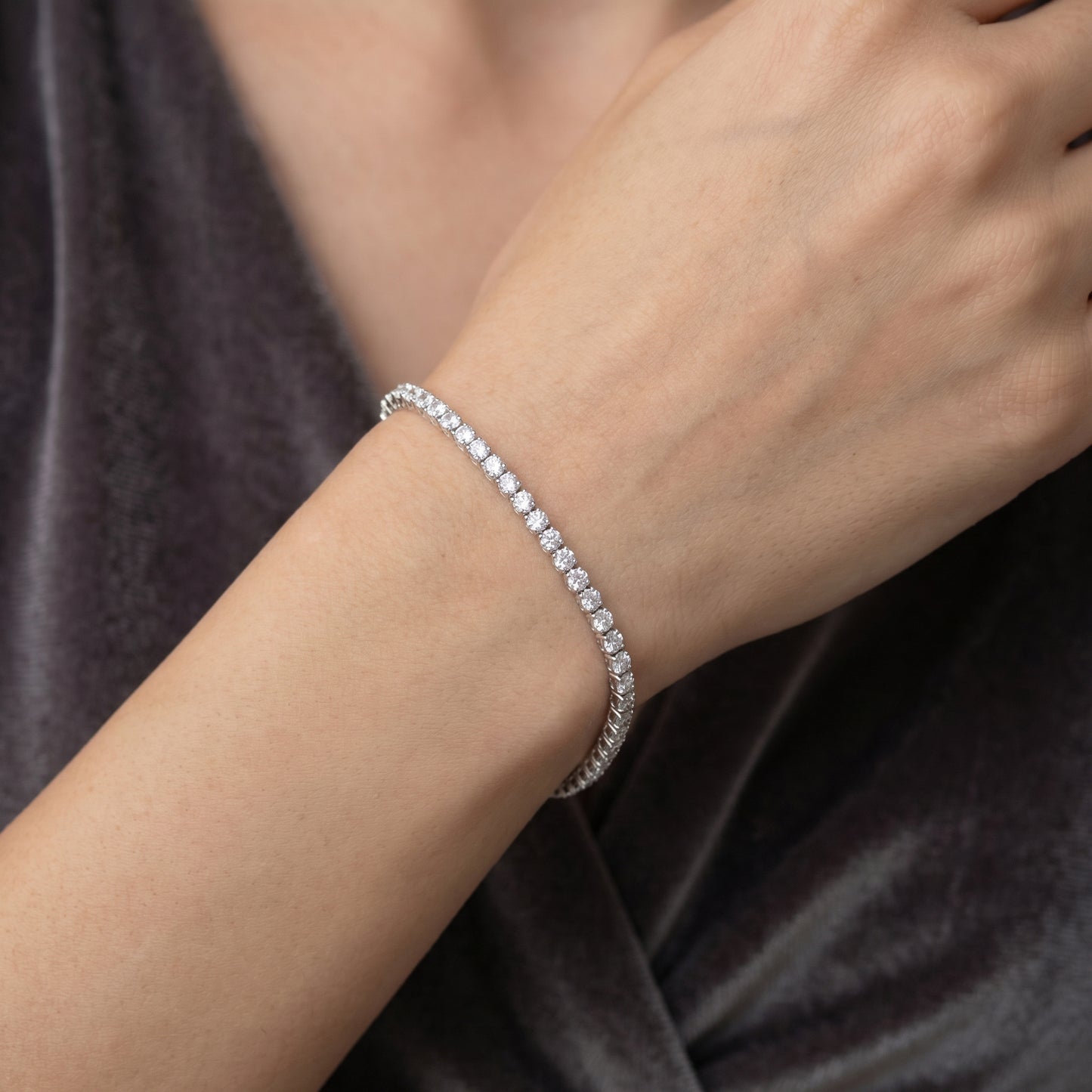 2mm Tennis Bracelet Silver With Pure Zircon Stones