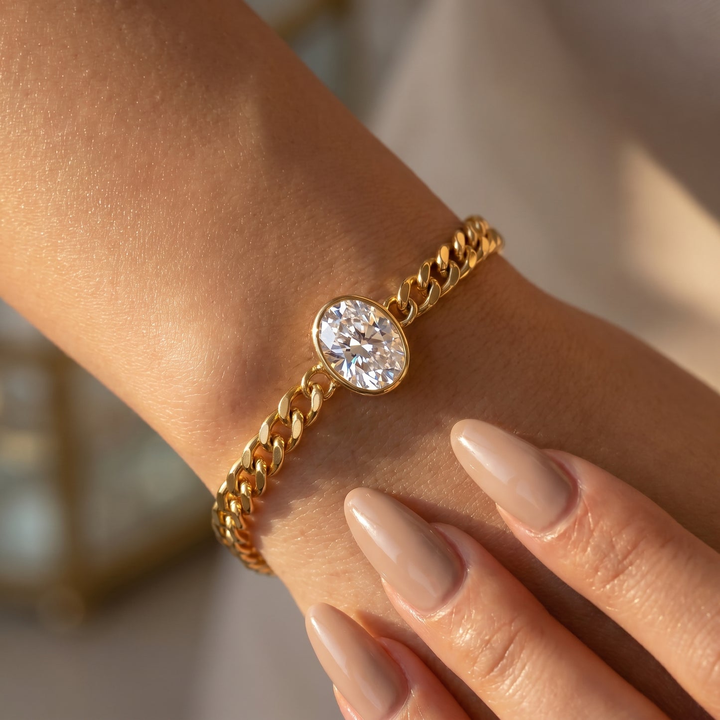 Oval Cut White Sapphire Charm Bracelet