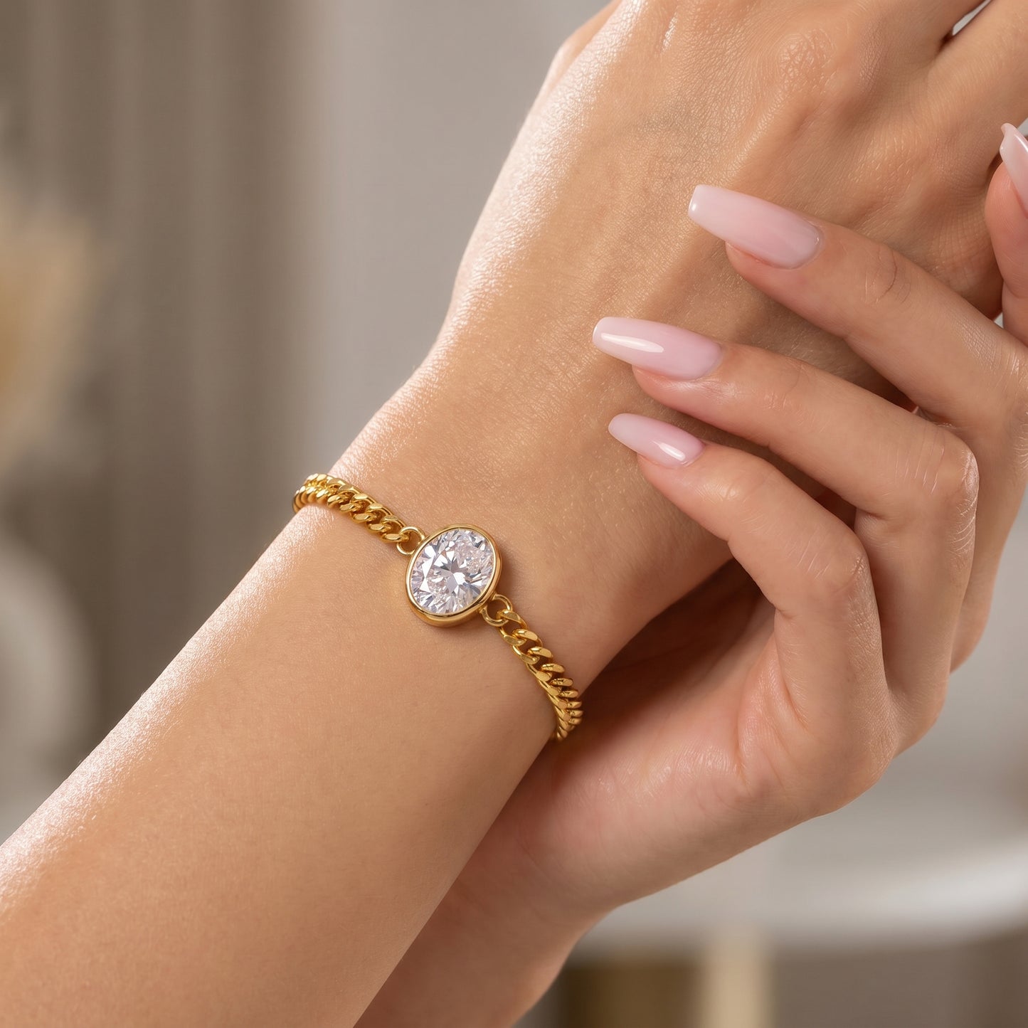 Oval Cut White Sapphire Charm Bracelet