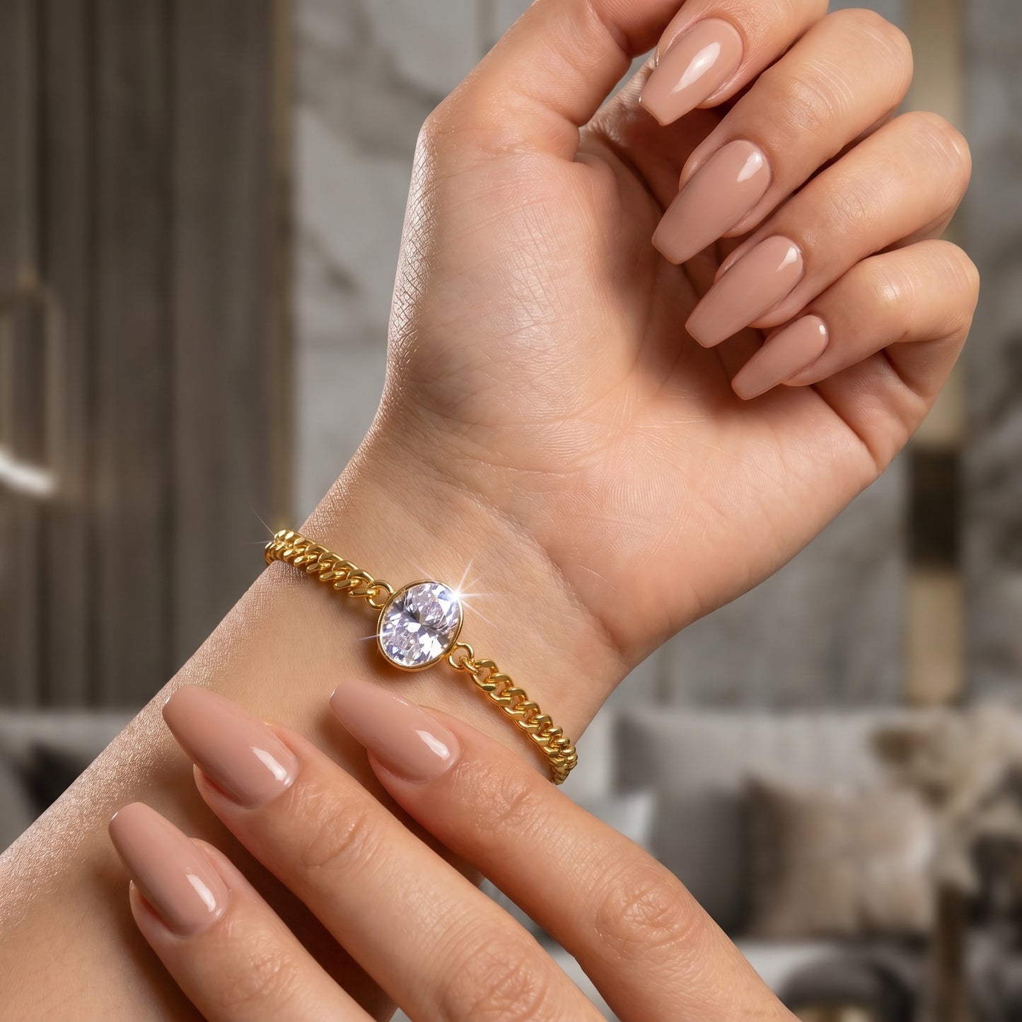 Oval Cut White Sapphire Charm Bracelet
