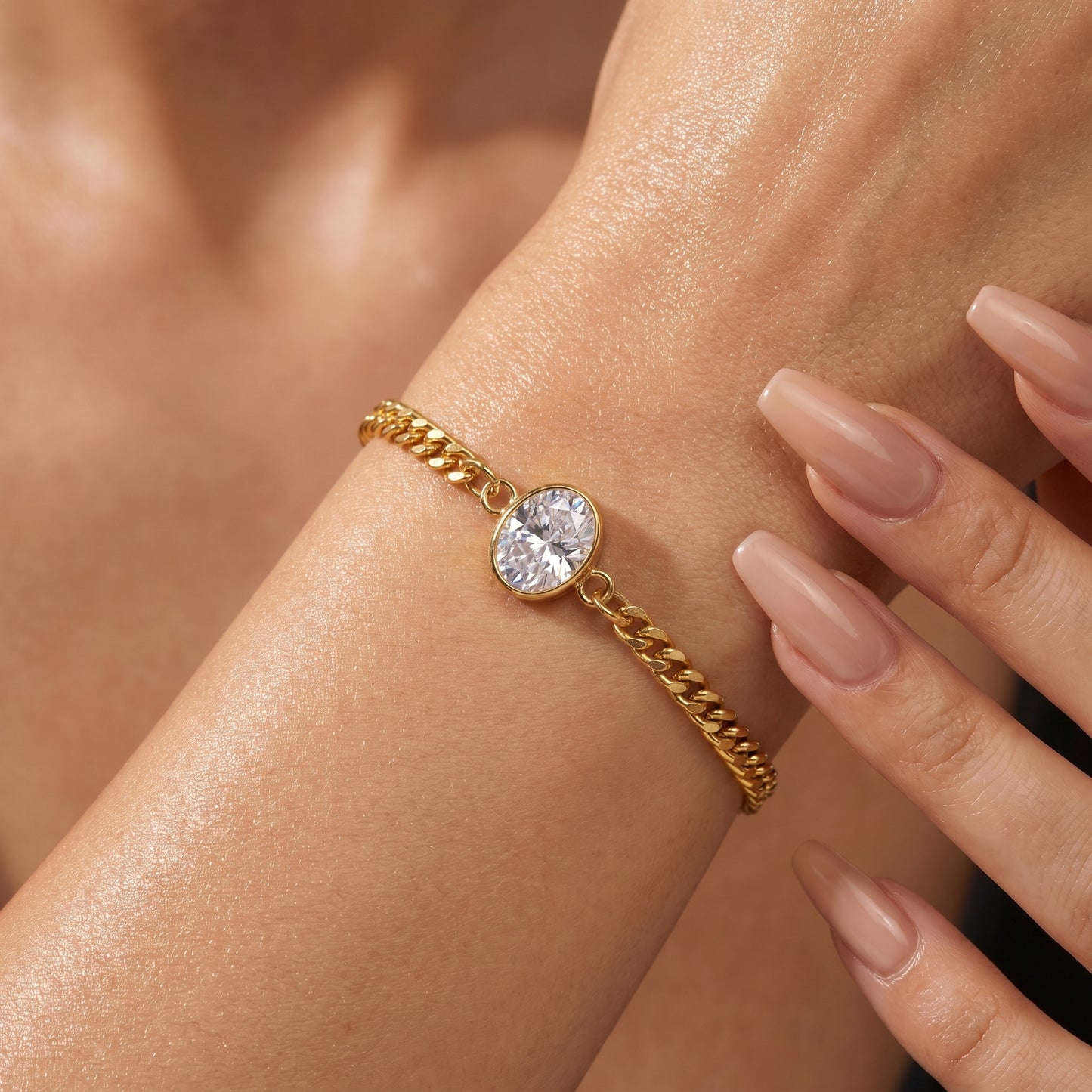 Oval Cut White Sapphire Charm Bracelet