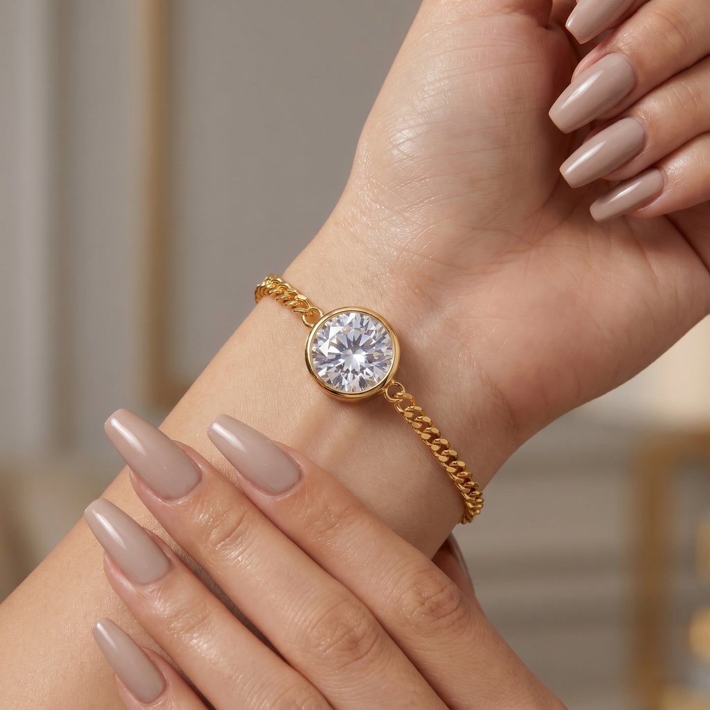 Round Cut White Sapphire Charm Bracelet