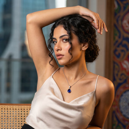 Pear Cut Blue Sapphire Charm Necklace