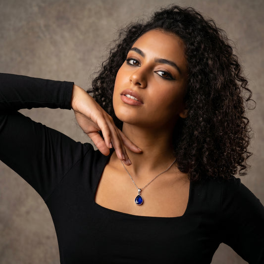 Pear Cut Blue Sapphire Charm Necklace