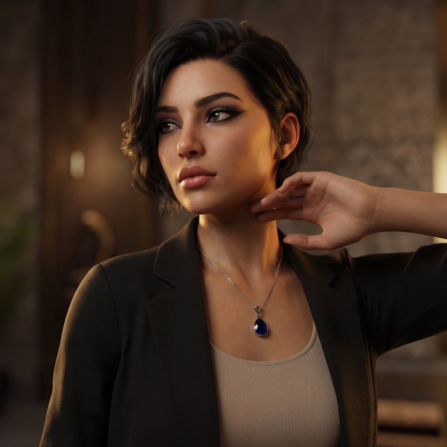 Pear Cut Blue Sapphire Charm Necklace