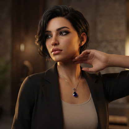 Pear Cut Blue Sapphire Charm Necklace