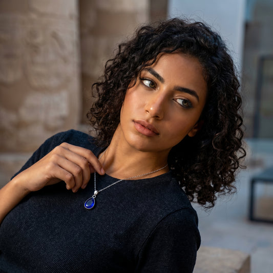 Pear Cut Blue Sapphire Charm Necklace