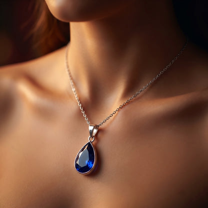 Pear Cut Blue Sapphire Charm Necklace