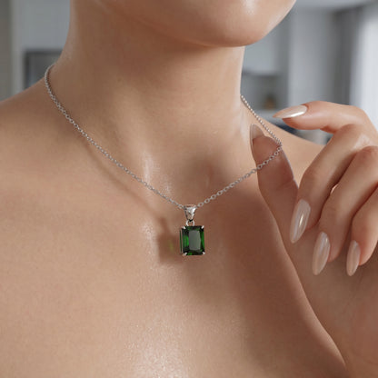 square Cut Sapphire Charm Necklace