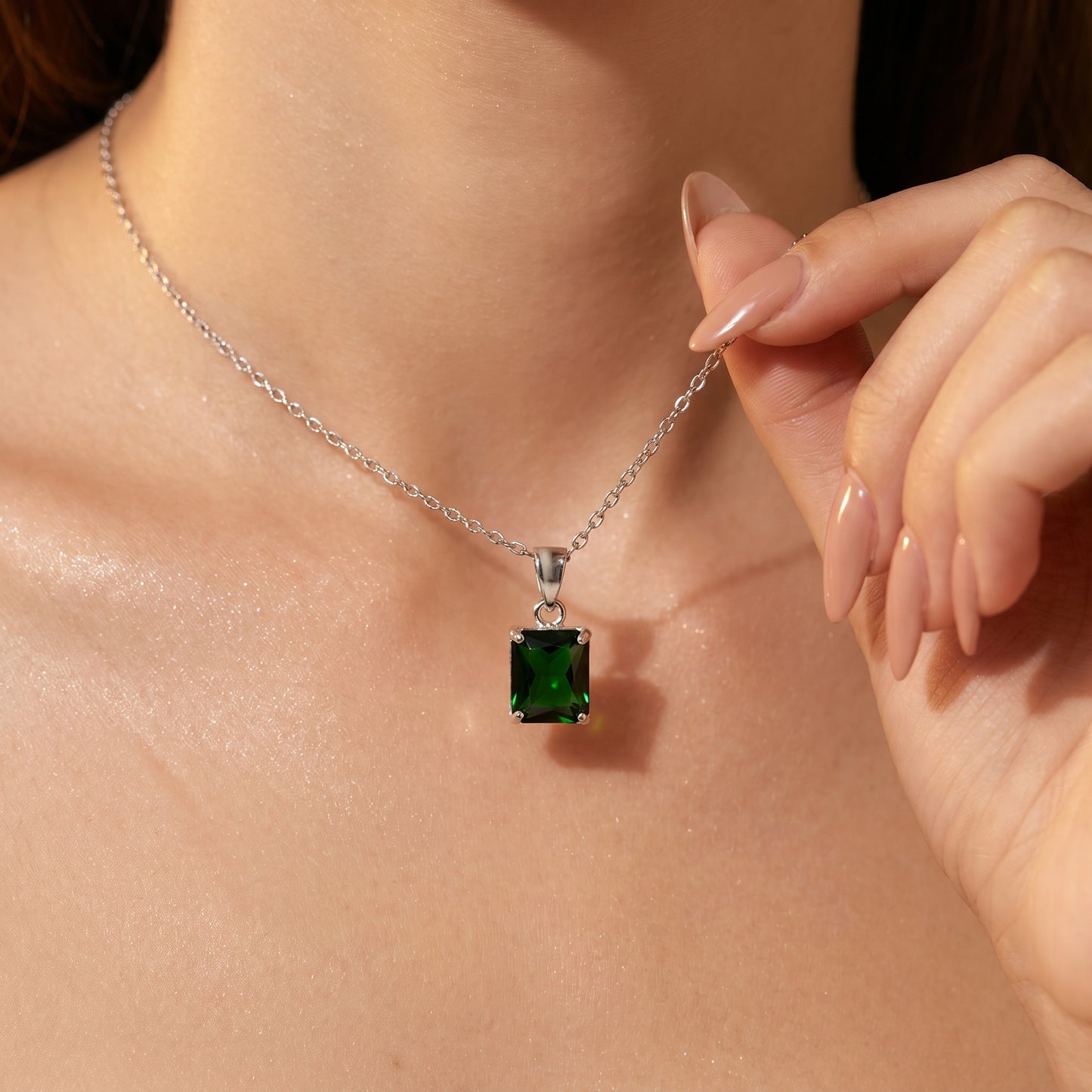 square Cut Sapphire Charm Necklace