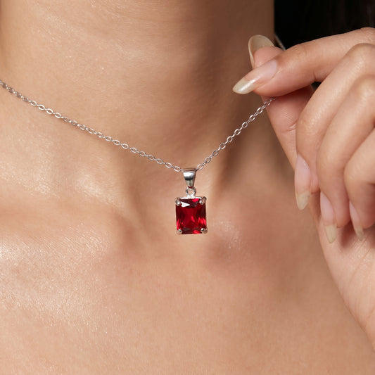 square Cut Sapphire Charm Necklace