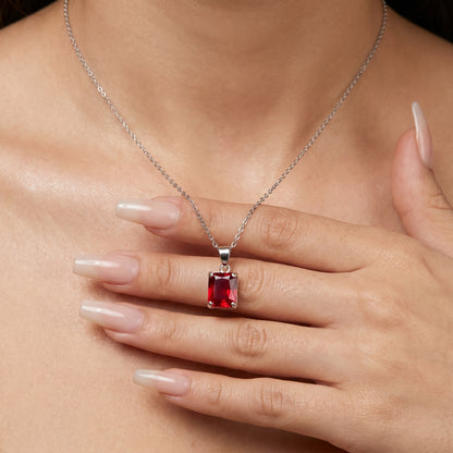 square Cut Sapphire Charm Necklace