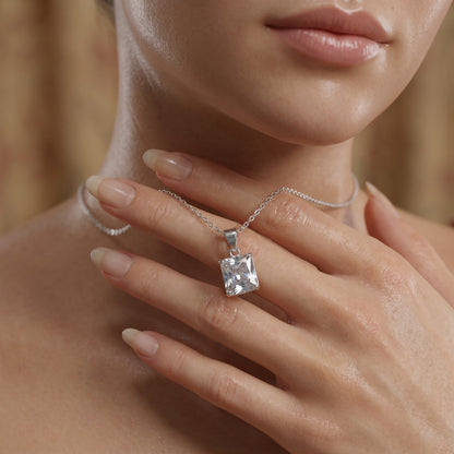 square Cut Sapphire Charm Necklace