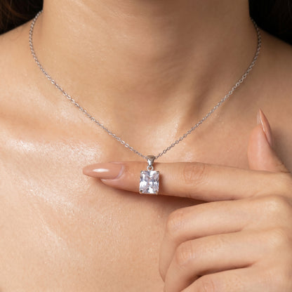 square Cut Sapphire Charm Necklace