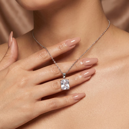 square Cut Sapphire Charm Necklace