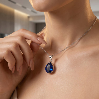 Pear Cut Blue Sapphire Charm Necklace