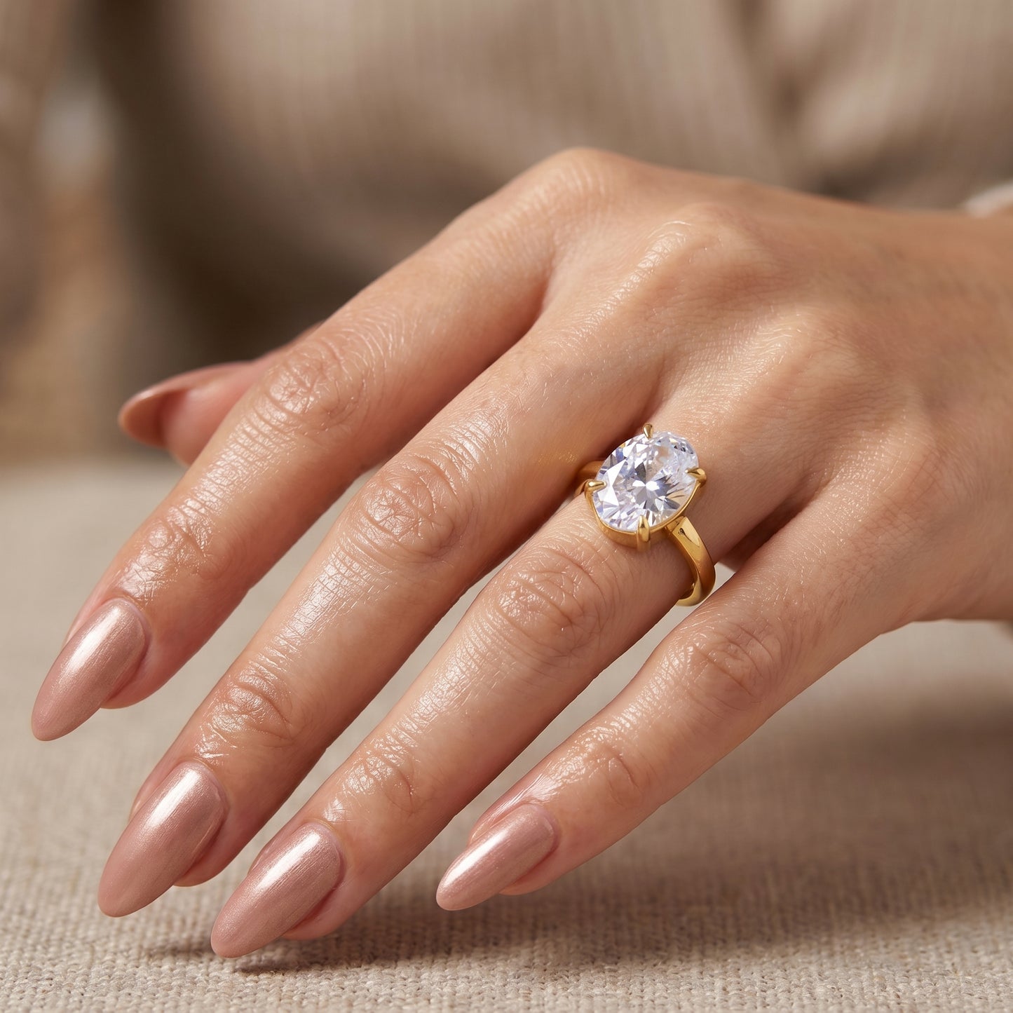 Oval Cut White Sapphire Charm Ring