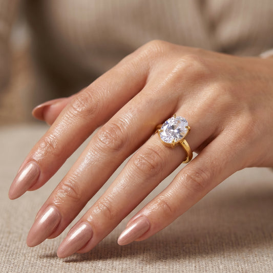 Oval Cut White Sapphire Charm Ring