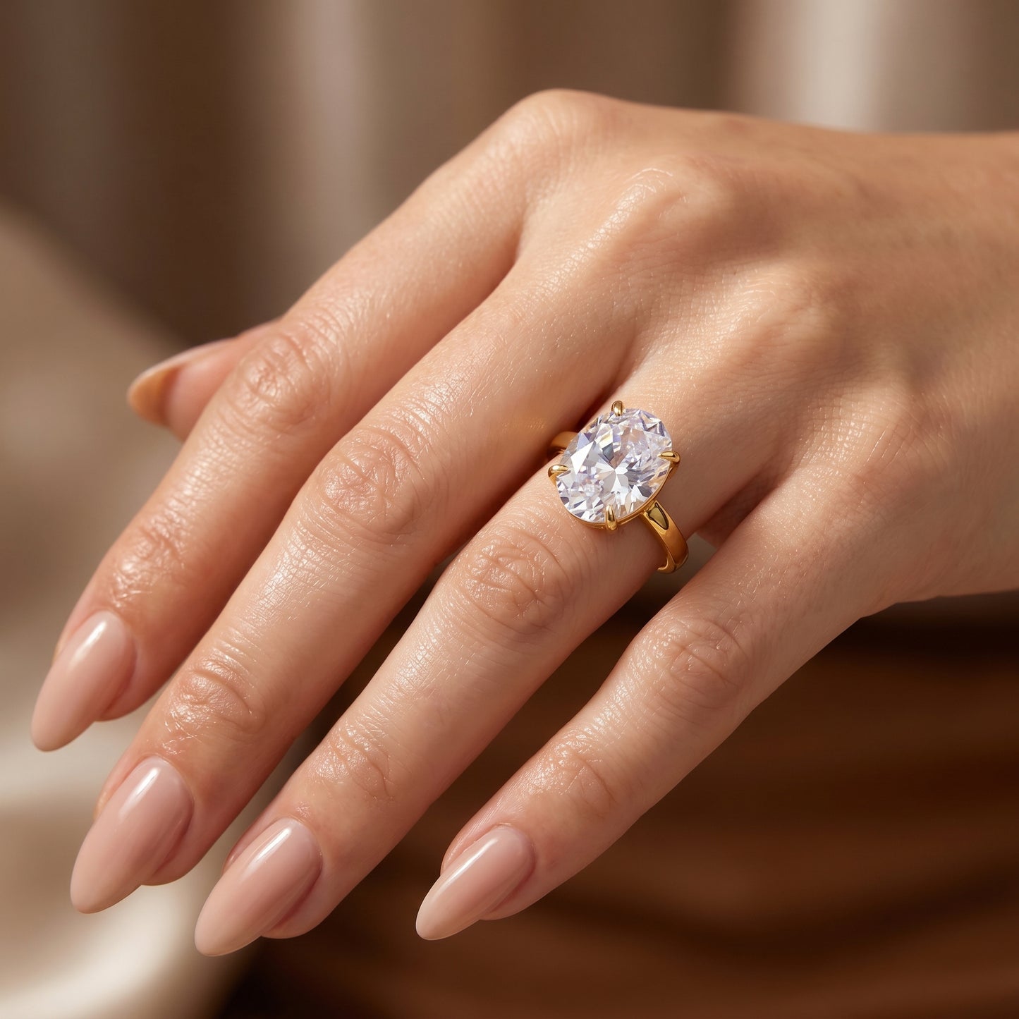 Oval Cut White Sapphire Charm Ring