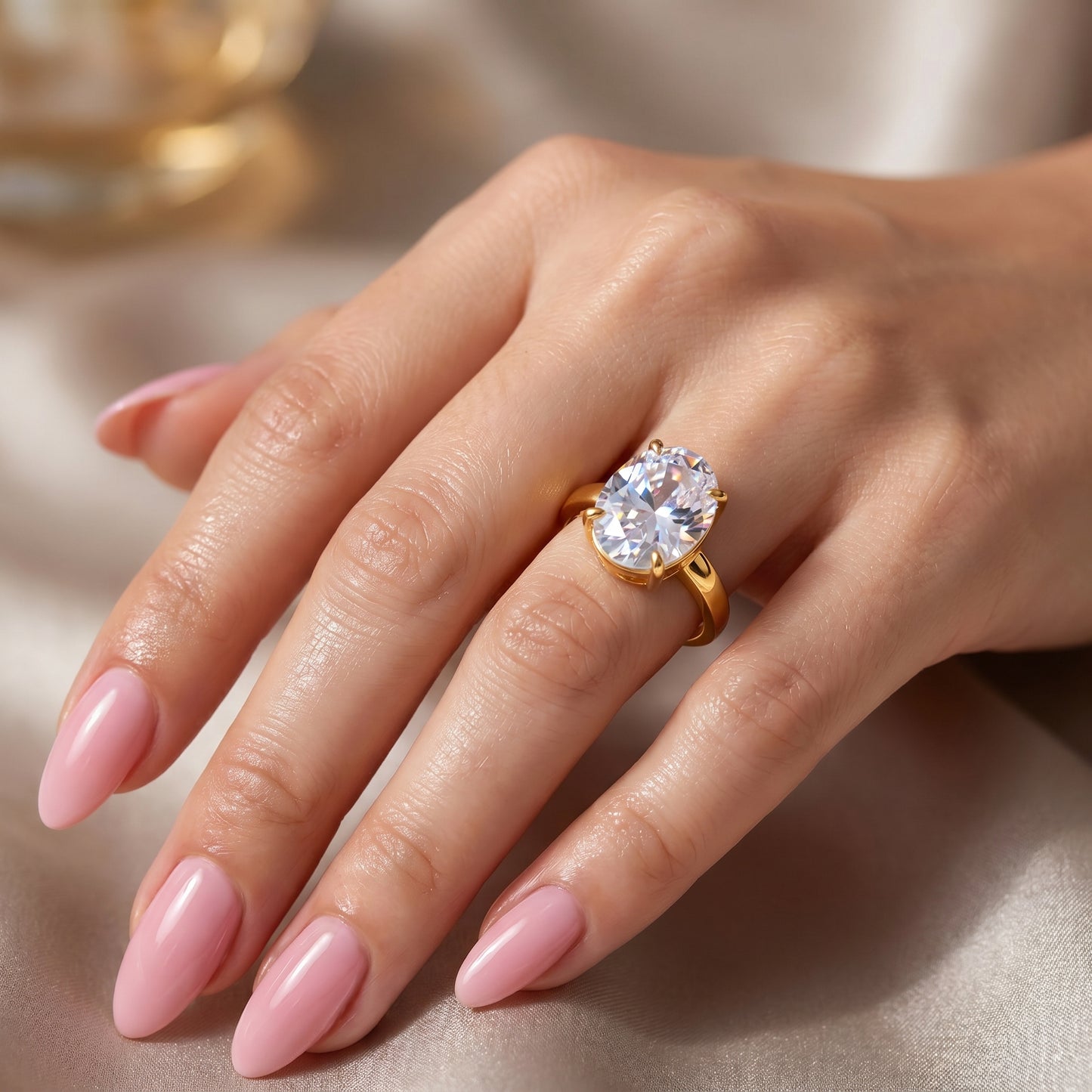 Oval Cut White Sapphire Charm Ring