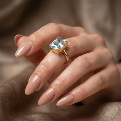 Square Cut White Sapphire Charm Ring