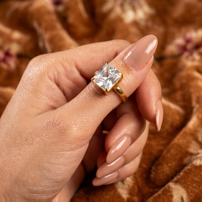 Square Cut White Sapphire Charm Ring