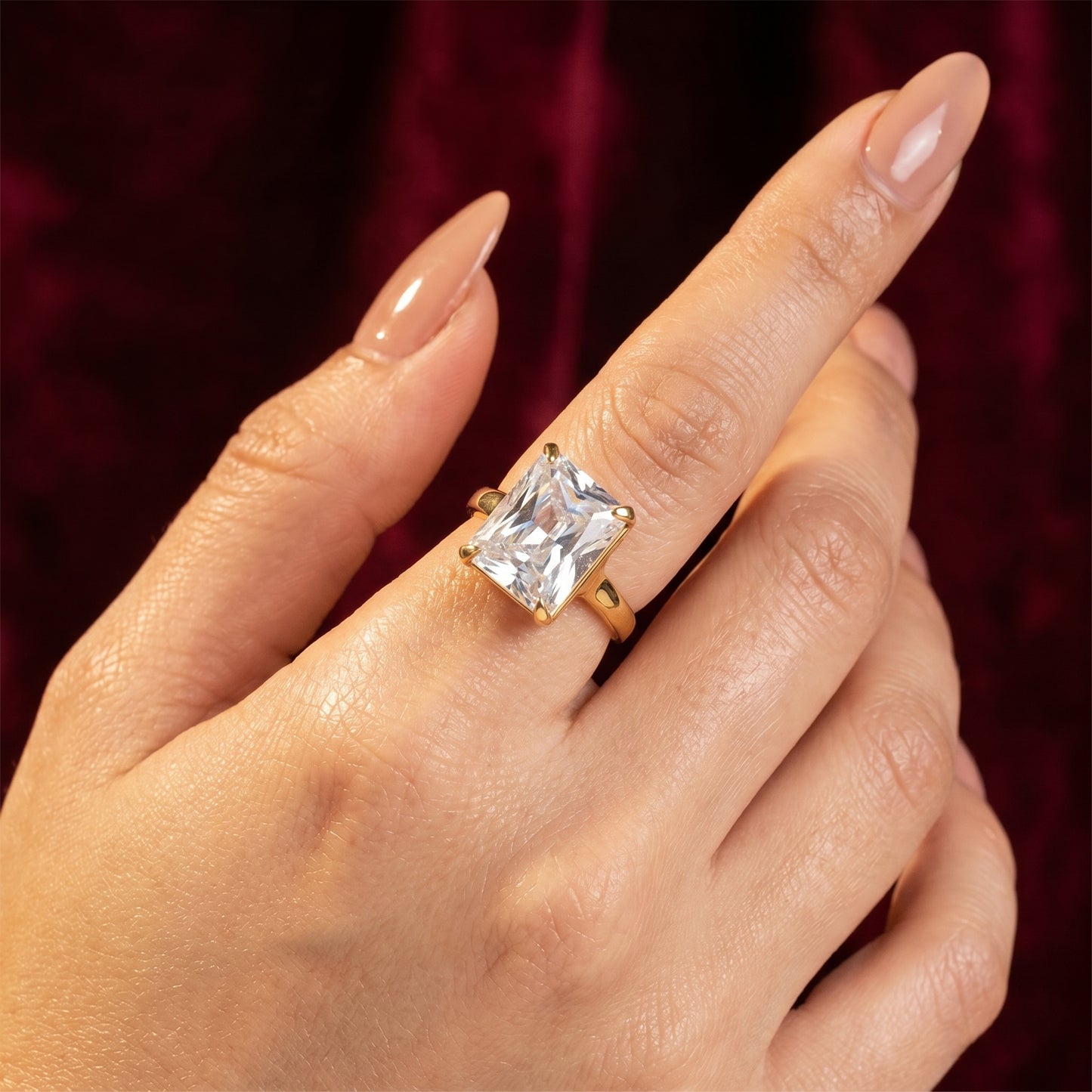 Square Cut White Sapphire Charm Ring