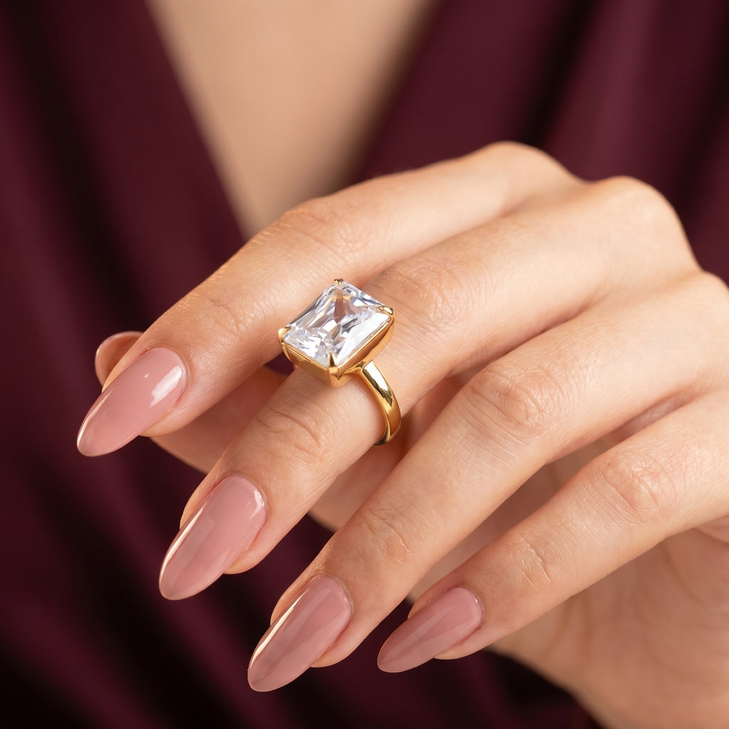 Square Cut White Sapphire Charm Ring