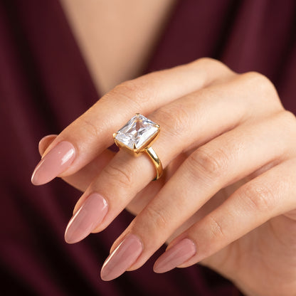 Square Cut White Sapphire Charm Ring