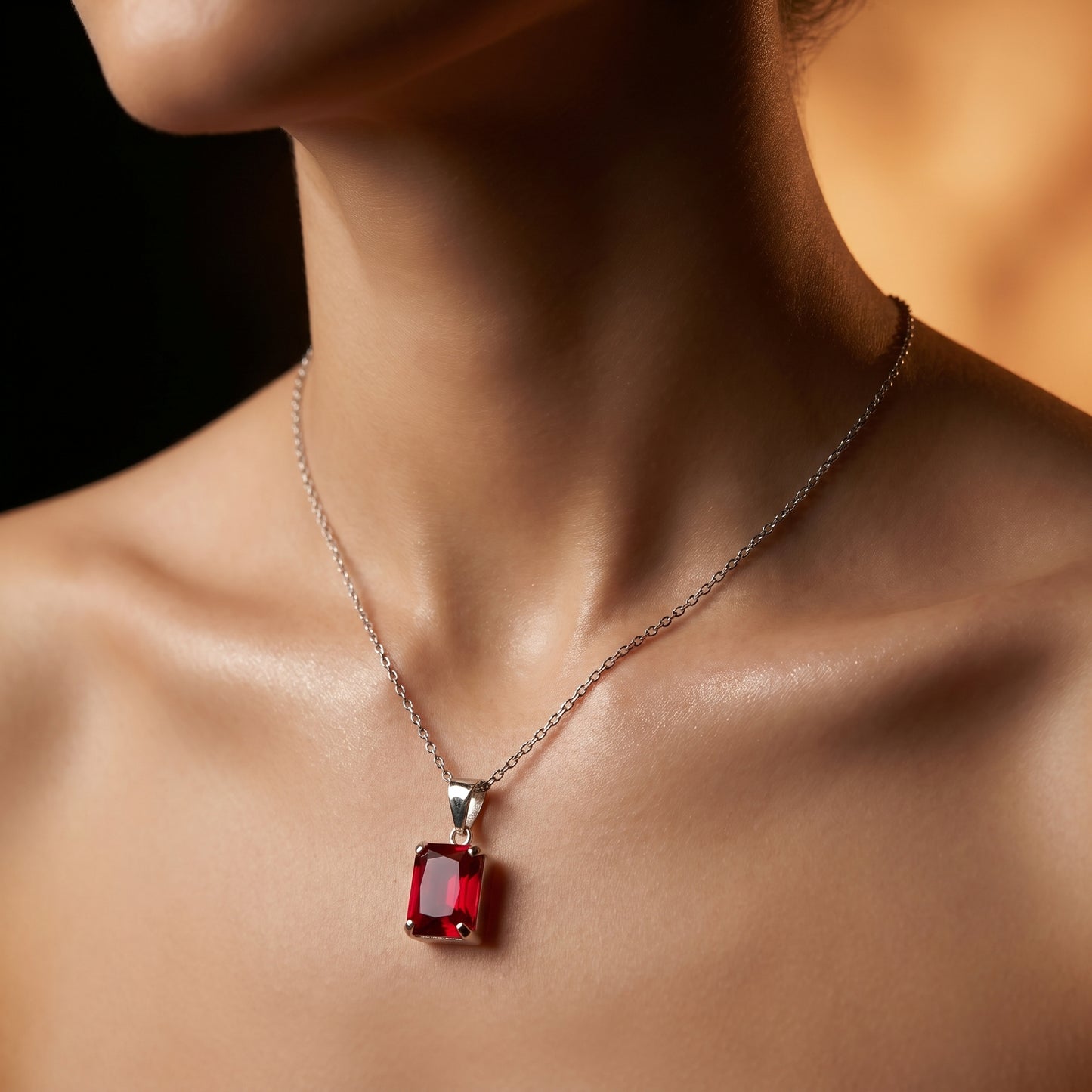 square Cut Sapphire Charm Necklace