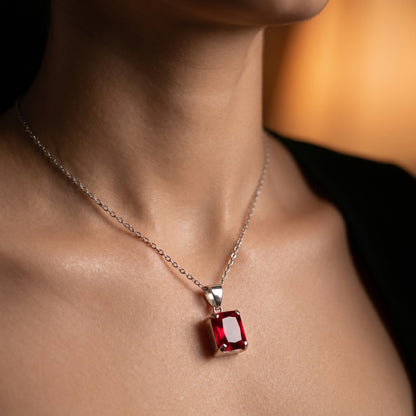 square Cut Sapphire Charm Necklace