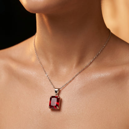 square Cut Sapphire Charm Necklace