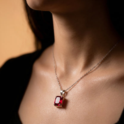 square Cut Sapphire Charm Necklace