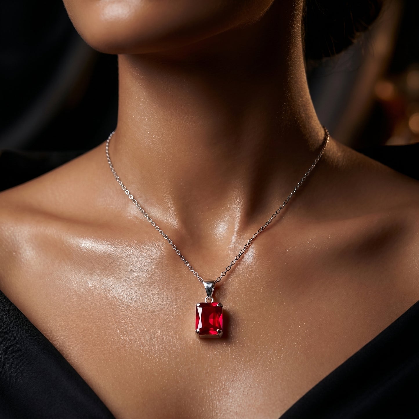 square Cut Sapphire Charm Necklace