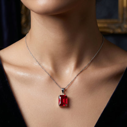 square Cut Sapphire Charm Necklace