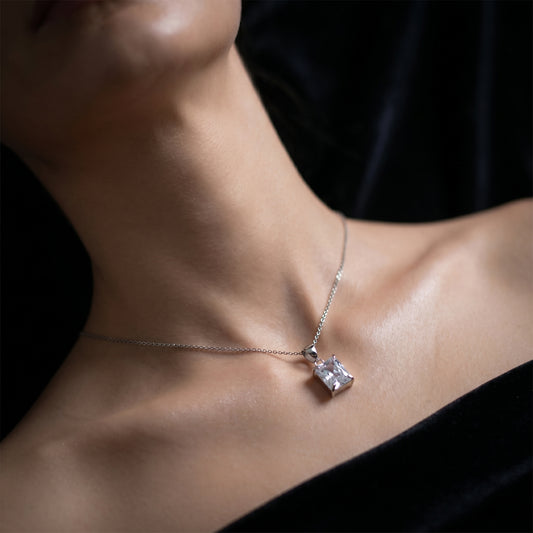 square Cut Sapphire Charm Necklace