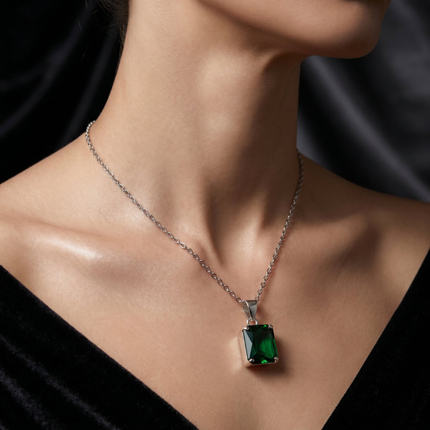 square Cut Sapphire Charm Necklace