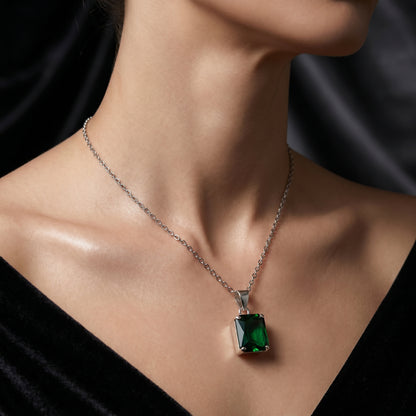 square Cut Sapphire Charm Necklace