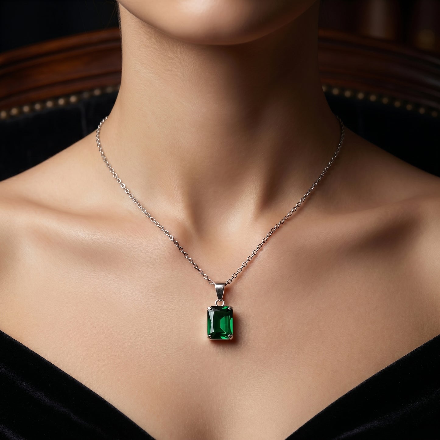 square Cut Sapphire Charm Necklace