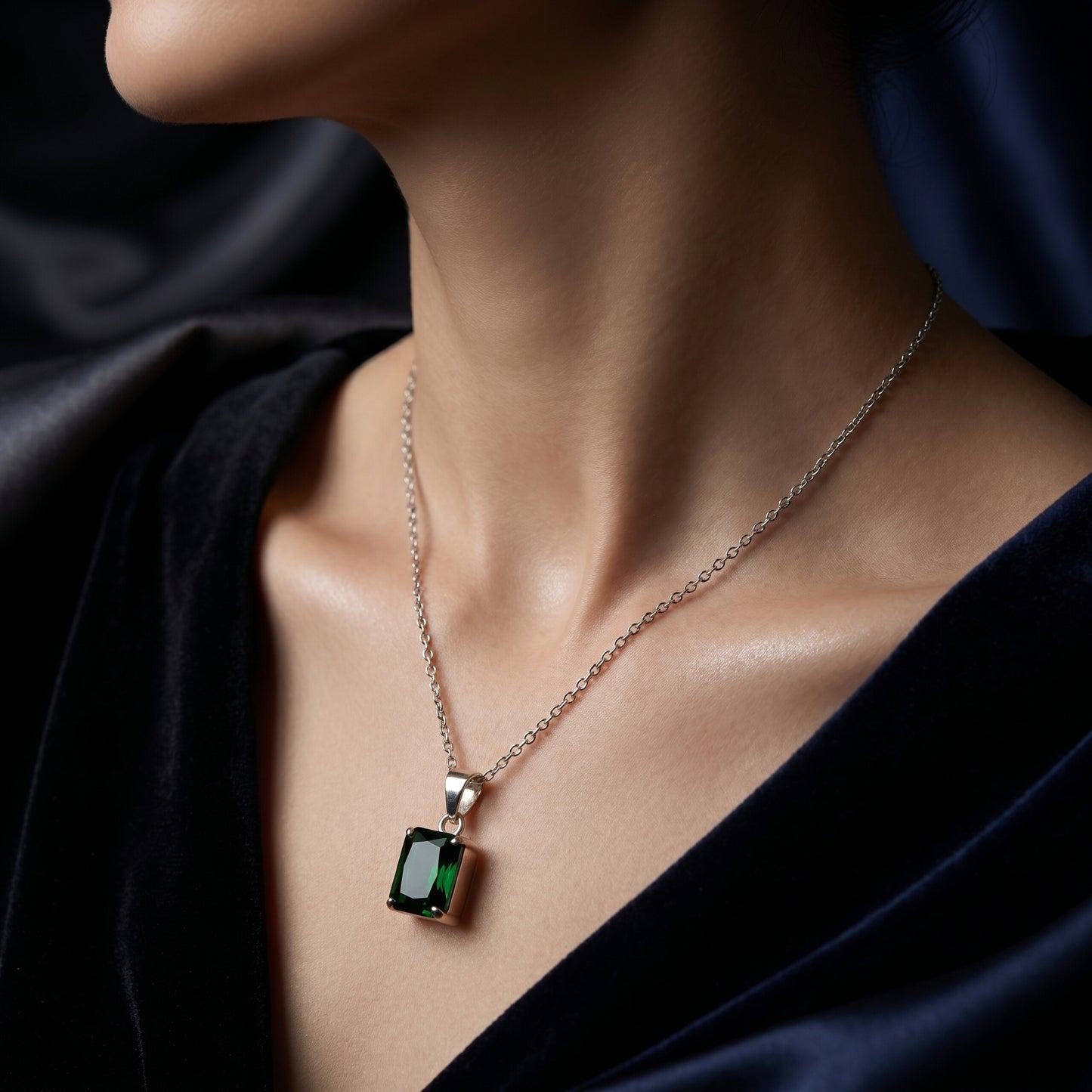 square Cut Sapphire Charm Necklace